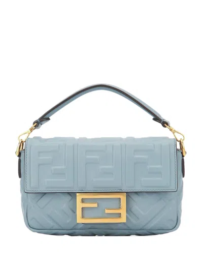 Fendi Women Baguette Mini Leather Handbag In Blue