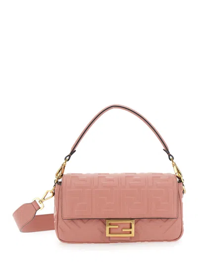 FENDI FENDI WOMEN 'BAGUETTE' PINK SHOULDER BAG WITH REMOVABLE SHOULDER STRAP IN FF CANVAS WOMAN