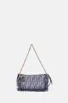 Fendi Women Baguette Pouch Fabric Ff In Blue