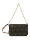 Fendi Women Brown Handbags With Chain Strap And Ff All-over Motif In Fabric Woman In Brown