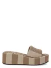 Fendi Sunshine Denim-effect Jacquard Flatform Slides In Biancotort