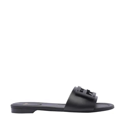 Fendi Women Black Leather Baguette Slippers
