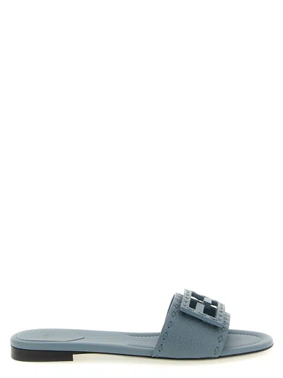 Fendi Baguette Leather Slides In Gray