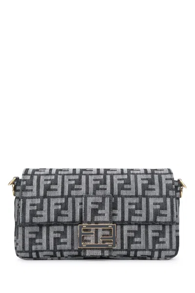 Fendi Women Baguette Tessuto Ff In Gray