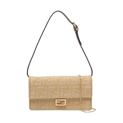 Fendi Women Metallic Gold Nappa Leather Baguette Wallet