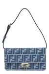 Fendi Wallet On Chain Baguette With Shoulder Strap With All-over Ff Motif In Blue