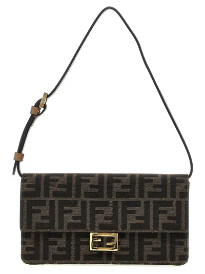 Fendi Baguette Wallet On Chain In Brown