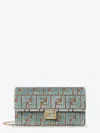 Fendi Women Baguette Wallet On Chain Ff Jacquard Fabric Shoulder Bag In Green