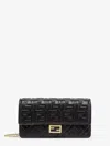 Fendi Women Baguette Wallet On Chain Leather Shoulder Bag With Ff Motif In Black