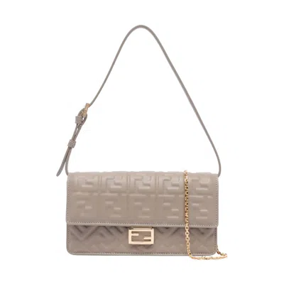 Fendi Women Baguette Wallet On Chain In White