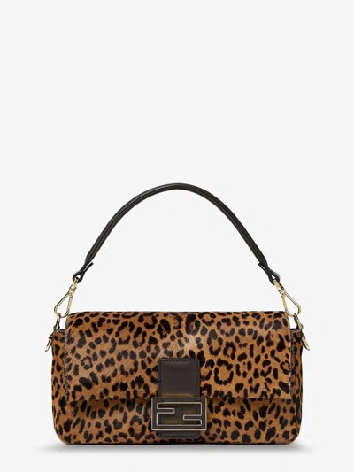 Fendi Women Baguetteâ® Printed Pony-effect Calfskin Bag In Brown