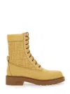 Fendi Women Beige Combat Boots With Tone-on-tone Ff Motif And Side Logo In Leather Woman In Multi
