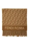 Fendi Women Beige Scarf With Logo Lettering On The Front And All-over Ff Motif In Wool Woman In Brown