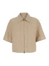 Fendi Women Beige Shirt With Classic Collar And Front Zip Closure In Chambray Ff Woman In Neutral