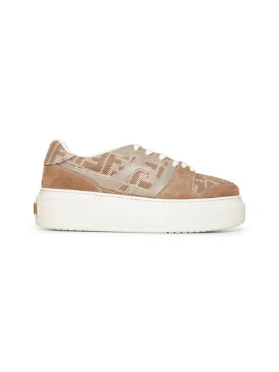 Fendi Women Beige Suede  Match Sneakers
