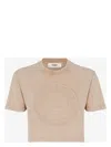 Fendi Beige Cotton Logo Crop T-shirt In Brown