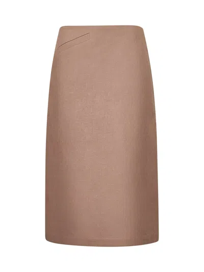 Fendi Women Beige Waxed Linen Midi Skirt In Brown