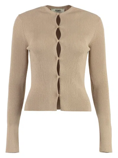 FENDI WOMEN'S BISCUIT COTTON BLEND CARDIGAN