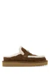 Fendi Women Biscuit Suede Apres Chic Slippers In Brown