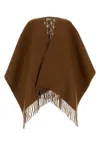 Fendi Women Biscuit Wool Blend Reversible Cape In Brown