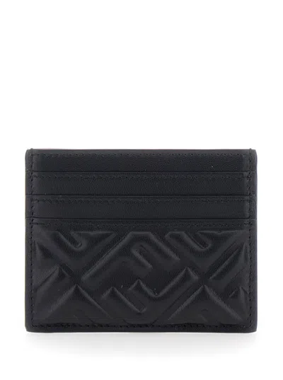 Fendi Women Black Card Holder With Embossed Ff Pattern In Leather Woman