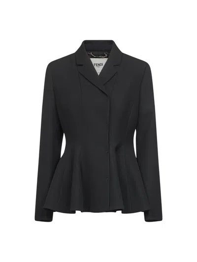 FENDI FENDI WOMEN BLACK GRAIN DE POUDRE WOOL JACKET