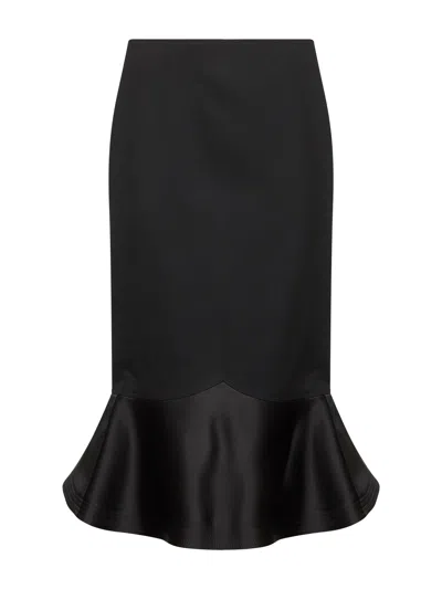 FENDI FENDI WOMEN BLACK GRAIN DE POUDRE WOOL MIDI SKIRT
