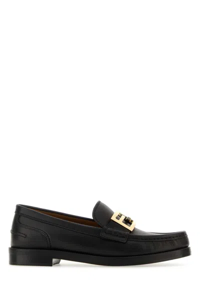 Fendi Women Black Leather Baguette Loafers