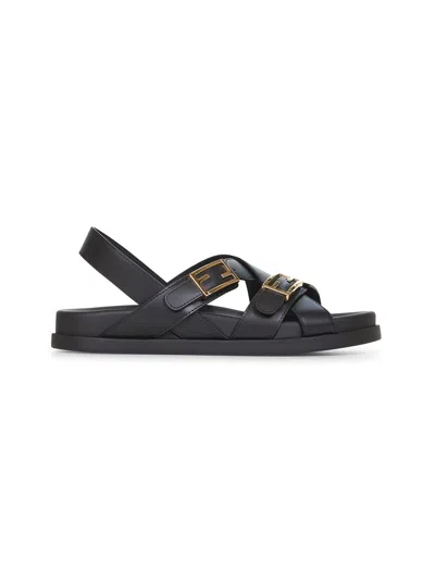 Fendi Women Black Leather  Feel Slides