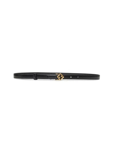 Fendi Women Black Leather Ff Diamonds Belt