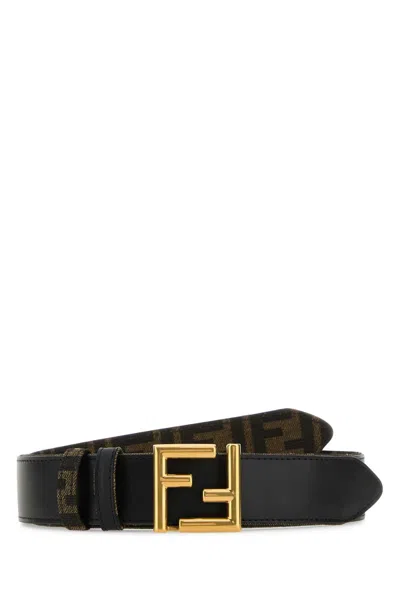 Fendi Women Black Leather Ff Reversible Belt