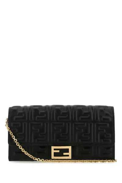 Fendi Women Black Nappa Leather Continental Baguette Wallet