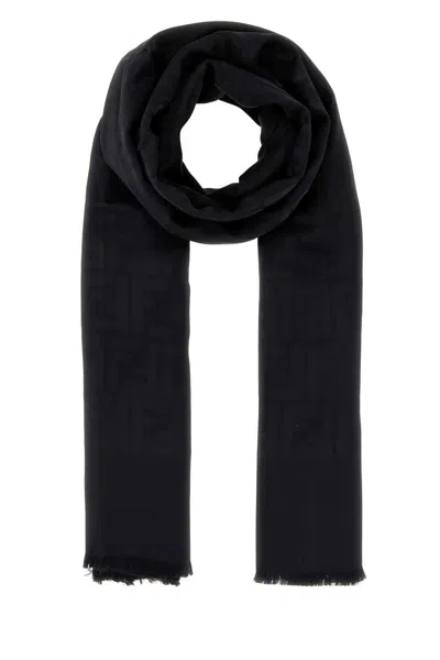 Fendi Women Black Silk Scarf In Blue