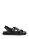Fendi Women Black Singback Sandals With Ff Buckle Closure And Criss-crossed Straps In Leather Woman In Black