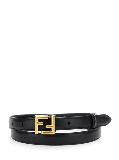 Fendi Women Black Thin Belt With Ff Buckle In Leather Woman
