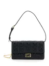 Fendi Women Black Wallet On Chain Baguette With All-over Ff Motif And Ff Plaque In Leather Woman In Black