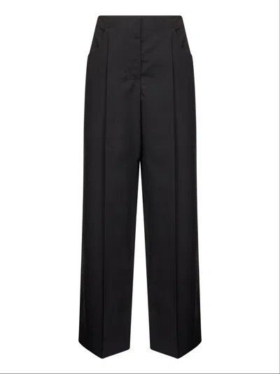 FENDI FENDI WOMEN BLACK WOOL AND MOHAIR WIDE-LEG TROUSERS