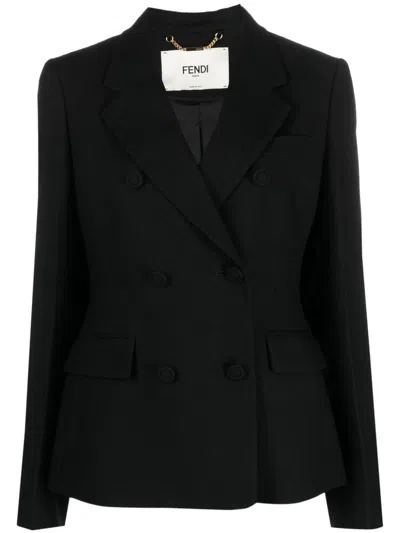 Fendi Women's Black Wool Double-breasted Jacket For Fw23
