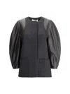 Fendi Women Virgin Wool Coat With Leather Sleeves In Multi