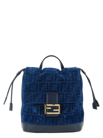 Fendi Blue Ff Flocked Backpack