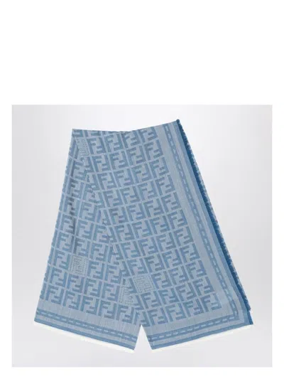 FENDI WOMEN'S BLUE FF JACQUARD WOOL STOLE