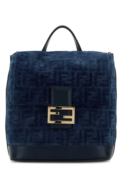 Fendi Women Blue Velvet Backpack