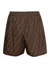 Fendi Women Brown All-over Ff Monogram Shorts In Cotton Blend Woman  In Multi