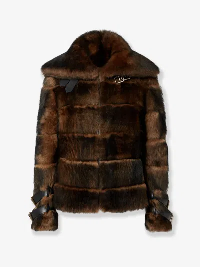 FENDI FENDI WOMEN BROWN BACKED SHEEPSKIN AND NAPPA JACKET