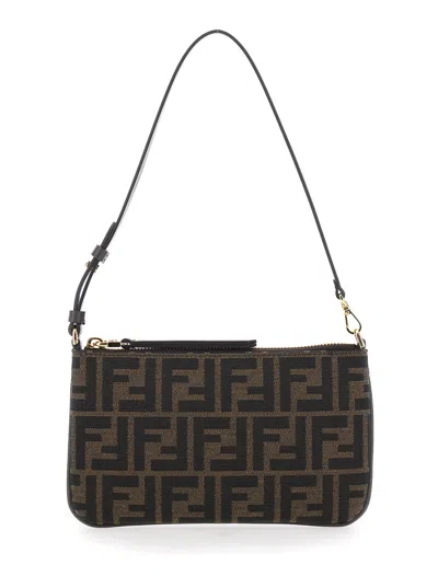 Fendi Women Brown Crossbody Bag With Zip-up Closure And All-over Ff Motif In Fabric Woman In Multi