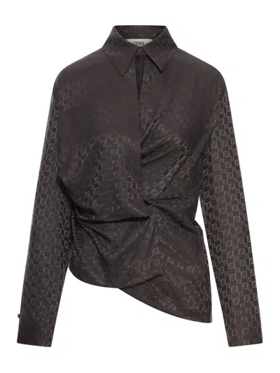 Fendi Women Brown Ff Jacquard Silk Shirt