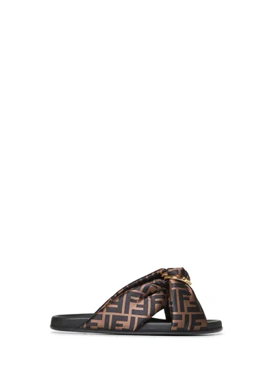 Fendi Women Brown Ff Satin Slides In Multi