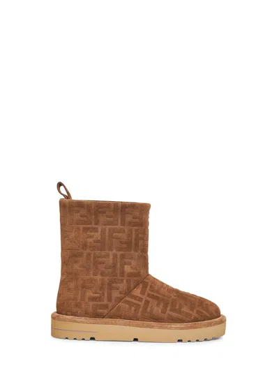 FENDI FENDI WOMEN BROWN FF SUEDE APRES CHIC LOW BOOTS
