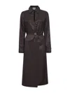 Fendi Silk Chess Ff Long Sleeve Midi Dress Dresses Brown In Multi