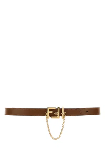 Fendi Women Brown Leather Reversible Ff Belt